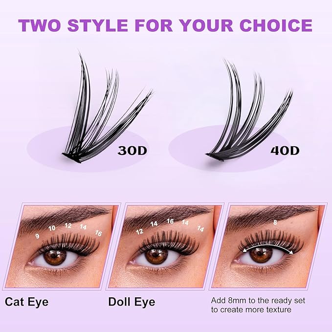 lash clusters Natural Lash Clusters Wispy Cluster Eyelash Extensions C-Curly Individual Lashes Natural Look DIY Lash Extension Wispy Eyelash Clusters Wide-Span Band 9-16MM (DD16-MIX01(30P+40P))