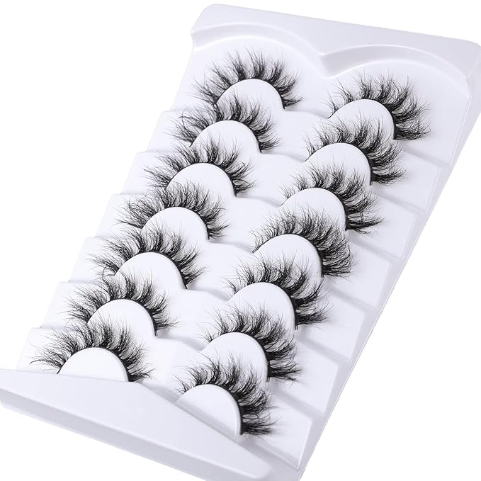 False Eyelashes Cat Eye Lashes Faux Mink Lashes Natural Look Fluffy Wispy Lashes That Look Like Extensions Pestañas Postizas D Curl Lash Strips Short Fox Eye Lashes 7 Pairs Pack