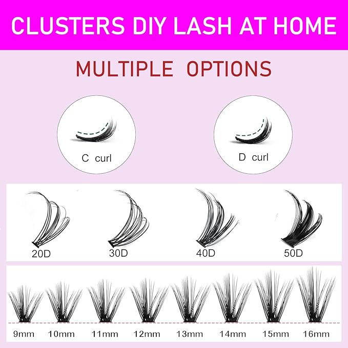 Cluster Lashes 240pcs 30D DIY Eyelash Extension C Curl Long Individual Lashes Mixed Tray Faux Mink Lash Clusters Extensions 0.07 Black (30D-0.07C-9-16mm)