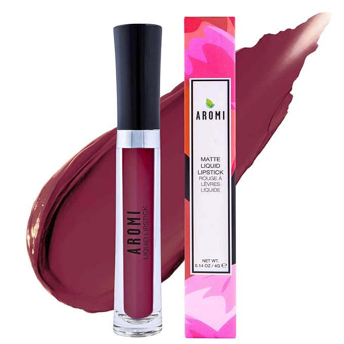 Aromi Maroon Burgundy Liquid Lipstick | Bordeaux Wine Lip Color with Blue Undertones, Vegan, Cruelty-free, Waterproof, Long-lasting (Red Dahlia)