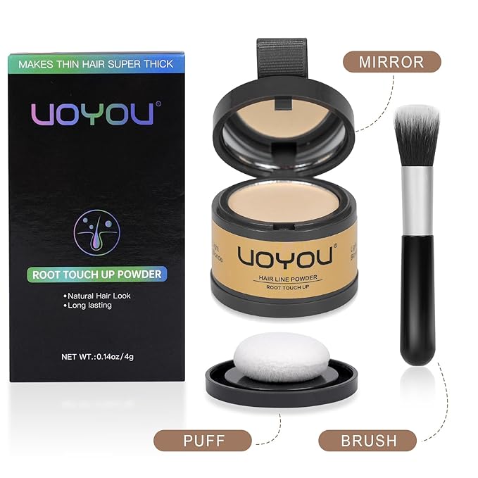 Root Touch Up Powder Instantly Conceals Hair Loss, Gray Root Cover Up Powder, Water & Sweat Resistant Hair Powder for Thinning Hair Men & Women, Includes Brush (Black, 4g Bottle with Brush)