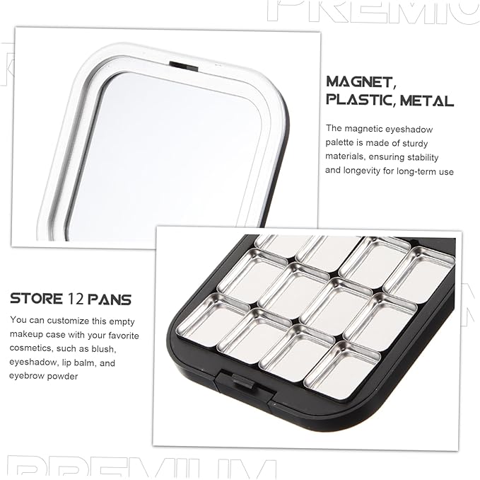 FRCOLOR 2Pcs Empty Magnetic Eyeshadow Makeup Palette DIY Blush Lipstick Contouring Powder Tray with 12 Grids Travel Size Cosmetic Pans Eyeshadow Makeup Containers for Women