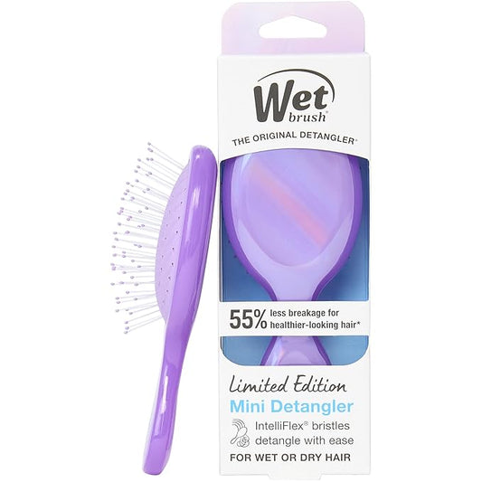 Wet Brush Mini Detangler Hair Brush for Gentle Knot Removal, Compact Travel Size, Soft Bristles for Pain-Free Detangling, Less Breakage, Works on All Hair Types, Limited Edition, Prismatic Glow Purple