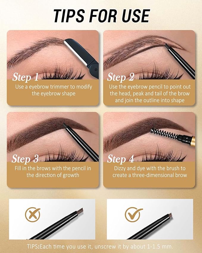 Eyebrow Pencil, 12Pcs Light Brown Ultra-Fine Retractable Eye Brow Pencil,Long-Lasting Waterproof Eyebrow Tint Pen Kit for Define Shape and Fill Brow,Thanksgiving Eye Makeup Gift Set for Women Girl-02