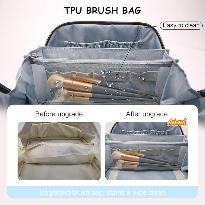 BOYATU Travel Makeup Bag for Women: Western Boho Make up Bag Set of 3 - Large Capacity Vegan Leather Cosmetic Bag - Waterproof Toiletry Bag with Compartments & Handle & Divider(J-3-Black)