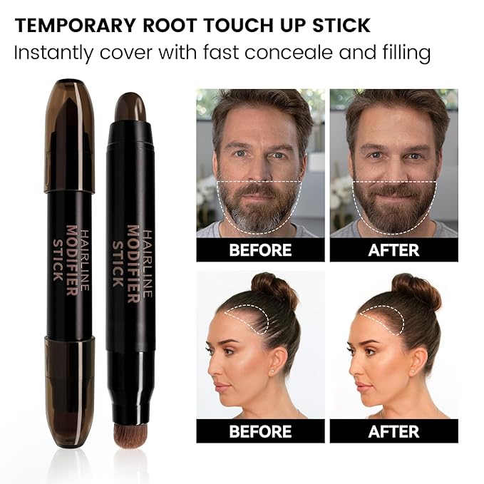 Root Touch Up Stick, Dark Brown Temporary Hair Color Pen with Brush, Long Lasting & Washable Hair Dye Pen, Hairline Stick for Thinning and Gray Hair Coverage Touch Up, Hair Concealer for Men & Women