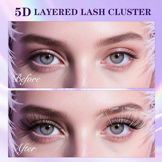 B&Q Lash Clusters Kit 144 pcs 5D Layered Volume Lash Extension Kit 8-18 mm Feathery Soft Lightweight Eyelash Clusters with Waterproof Bond and Seal Eyelash Applicator Remover (Set-Feath5D 08)