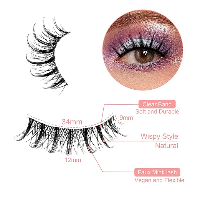 Manga Lashes Yasnai Wispy Natural Look Lashes Anime False Eyelashes Cat Eye Volume Lashes Fake Lashes 13mm Spiky Korean Japanese Asian Cosplay 3D Eye Lashes 7 Pairs Pack