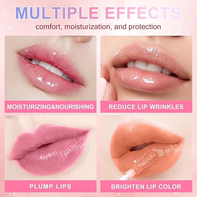 6 Colors Lip Gloss Set, Clear Lip Gloss and Glow Lip Oil for Woman, Moisturizing and Hydrating Lip Gloss Pack, Non-sticky Fat Oil Lipgloss