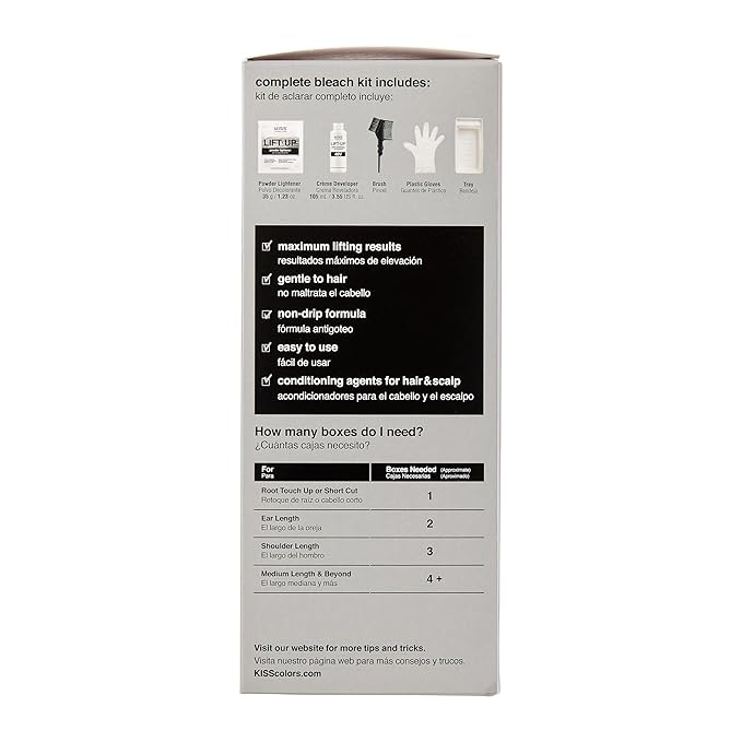 KISS Lift Up Complete Hair Bleach & Icy Silver Toner Kit, Gentle Conditioning Formula that Reduces Brassiness, Complete 6-Pc DIY Bleach Kit, ICE