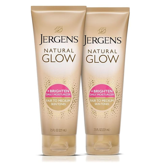 Jergens Natural Glow Self Tanner Body Lotion, Sunless Tanning, Fair to Medium Skin Tone, Daily Moisturizer with Coconut Oil, Vitamin E and Antioxidants, 7.5 Oz, Pack of 2