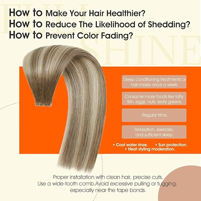 Full Shine Tape Hair Extensions Real Human Hair Color 3 Dark Brown Ombre 8 Ash Brown And 22 Balayage Remy Tape in Human Hair 16Inch 40G Protect Natural Extension 20Pcs Add Volume