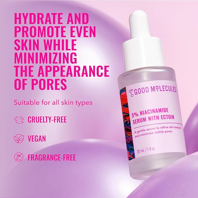 Good Molecules 5% Niacinamide Serum With Ectoin - Ultra Hydrating Serum to Target Enlarged Pores, and Acne - Moisturizing, Pore Minimizer for Face - Skin Care