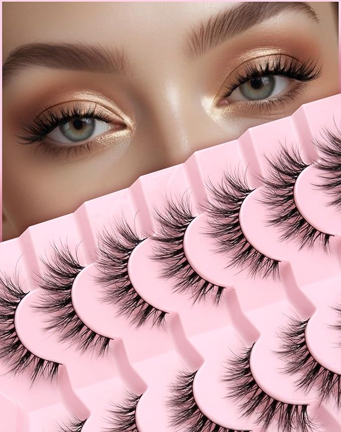 Wispy Lashes Cat Eye 15MM False Eyelashes Natural Look C Curl Natural Lash Strips Fake Eyelashes with 0.1MM Thin Band ChirpyLuna Cat Eyelash, 7 Pair