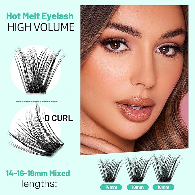 Bodermincer Lash Clusters D Curl Black/Brown/Colored Lashes 10-12-14/12-14-16/16-18-20mm Mixed Lash Clusters Kit For Beginner (Y05# 14-16-18mm Mixed)