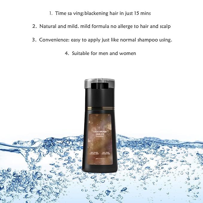 Hair Dye Shampoo, Hair Color Dye Shampoo, Hair Care Instant Dye for Gray and White Coverage, Suitable for Women & Men (Light Brown)