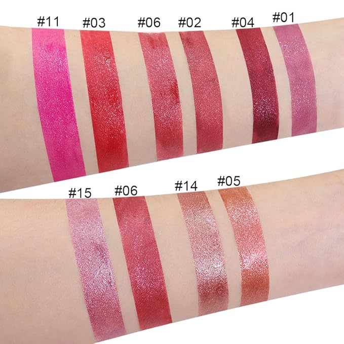 evpct 2Pcs Wine Red Plum Red Matte to Glitter Liquid Lipstick Set Kit for Women Long Lasting Glossy Metallic Shimmer Sparkle Lipstick Lip Gloss 6+15