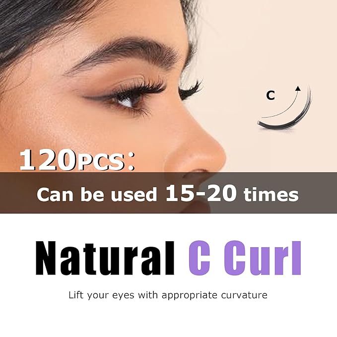 GAQQI Lash Clusters, Eyelash Clusters 120PCS C Curl Individual Lashes, Wispy Cluster Eyelash Extension 14mm Only, Natural Looking Cluster Lashes （GQ03, C Curl, 14mm)