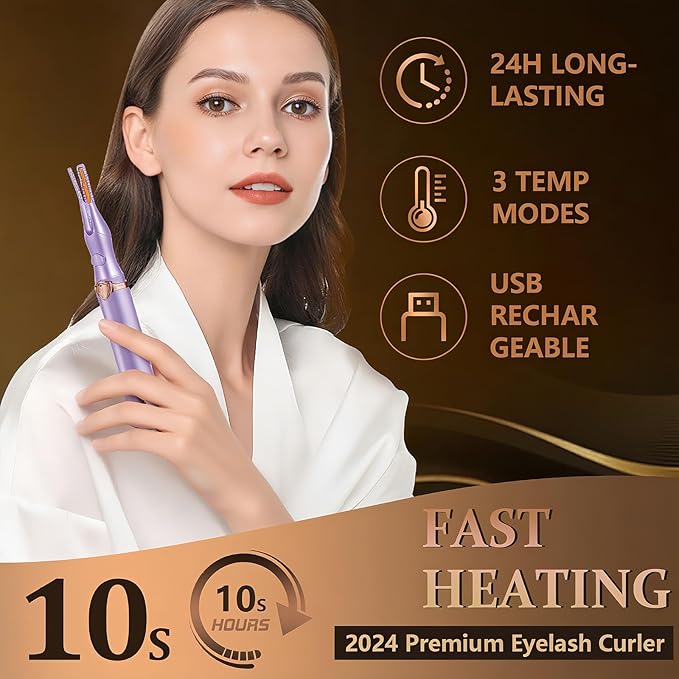 Heated Eyelash Curler, 2-in-1 Clip-Type Design, 3 Temperature Modes, USB Rechargeable Electric Eyelash Curler, Natural Curling 24H Long-Lasting Curl, Gift for Women & Girls, Purple