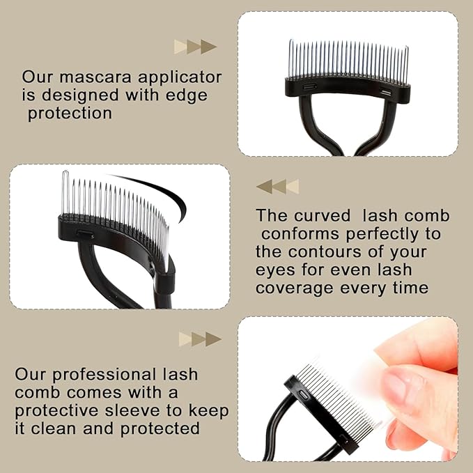 Docolor Eyelash Comb Eyelash Separator Tool Mascara Applicator Eyelash Brush Lash Separator Tool Comb Arc Designed Cosmetic Brushes Tool, with Comb Cover (Black)