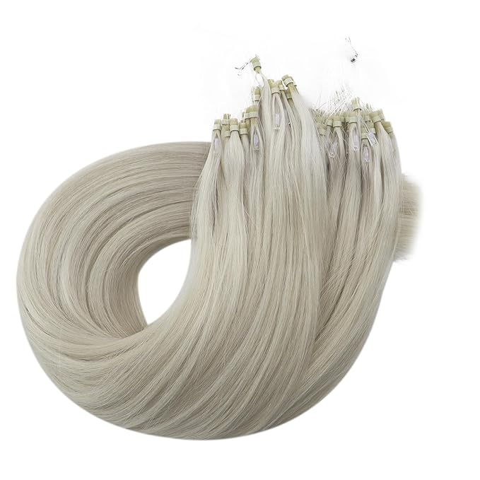 Full Shine Micro Loop Hair Extensions Real Human Hair Ice Blonde Soft Natural Human Hair 14 Inch Microlink Hair Extensions 50 Grams Cold Fusion Extensions for Women