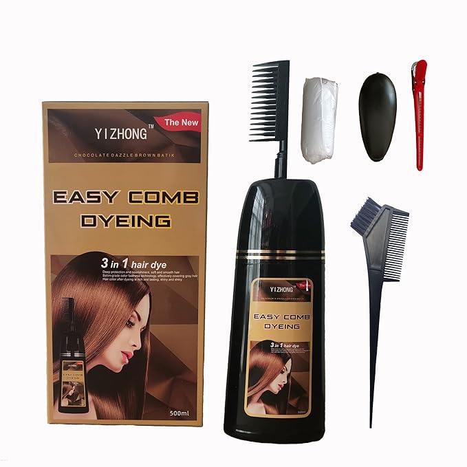 Dark Brown Hair Dye Shampoo YIZHONG Hair Color For Gray Hair Coverage Permanent Darkest Borwn Hair Color Shampoo Women Men Dedicated Darkening Hair Coloring (dark brown Black)…