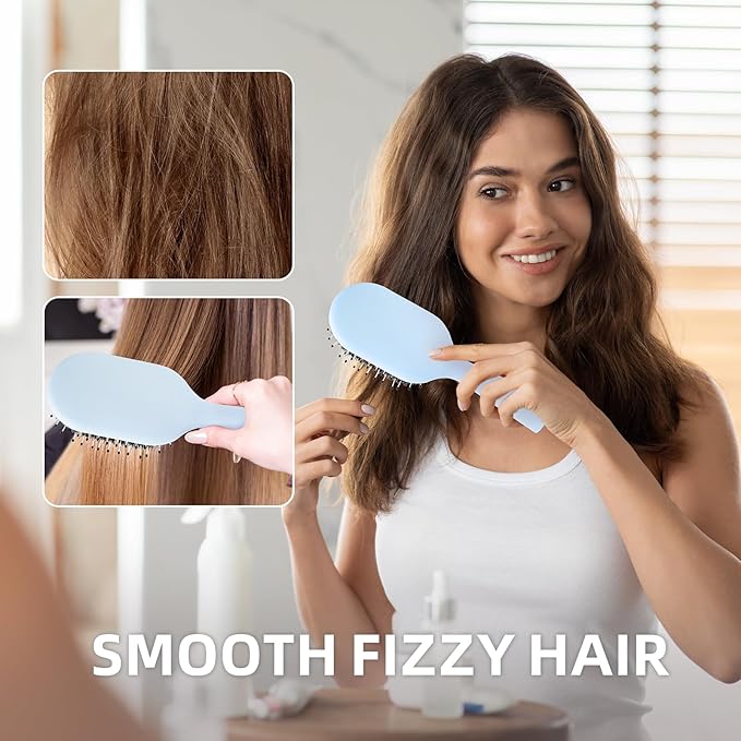 Boar Bristles Hair Brush for Women Men and Kids, Detangling Hair Brush for Smoothing Massage Add Shine, Nylon&Boar Bristles brush for Hair Healthy, Easy to Storage(Blue)