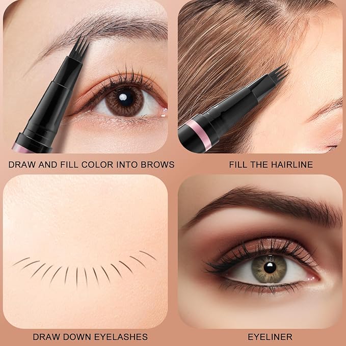 Eyebrow Pencil,2-in-1 Waterproof Eyebrow Pen with 4 Tip Brow Pen and Ultra-Precise Brow Pencil,with Dual-ended Eyebrow Brush,Eyebrow Makeup for Natural Looking Eyebrows-Dark Coffee