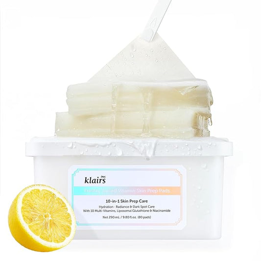 DearKlairs Freshly Juiced Vitamin Toner Pads, TikTakTok Easy Pick & Stick, Makeup Prep, Liposomal Glutathione, Easy-split, Glow, Glass Skin, Exfoliation, 80 pads