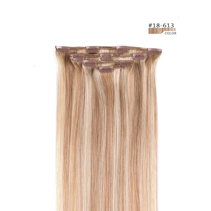 12" Clip in Hair Extensions Remy Human Hair for Women - Silky Straight Human Hair Clip in Extensions 50grams 4pieces #18-613 Color