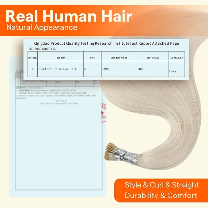 Full Shine I Tip Hair Extensions Real Human Hair 1000 White Blonde Keratin Bond Extensions 18 Inch I Tip Human Hair Extensions 40 Grams Itip Remy Hair add Length