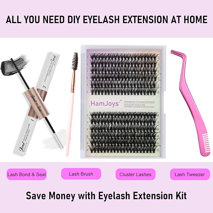 Lash Extension Kit DIY 240pcs Lash Clusters Eyelash Extension Kit, 12-18mm 40D 50D Individual Lashes Kit with Lash Bond and Seal, Lash Tweezers for Self Use (40D&50D, 0.07D, 12-18mm, Kit)