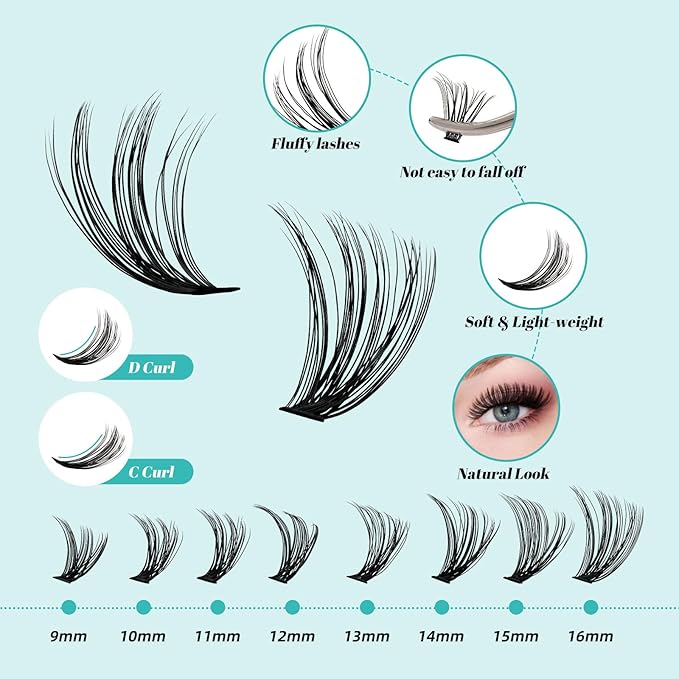 Lash Clusters Kit 320Pcs,DIY Individual Lashes Extension Kit,Lash Bond And Seal,Lash Remover For Eyelashes Extensions,Lash Applicator Tool For False Eyelash Cluster Kit At Home(3040D,D-Mix9-16mm Kit)