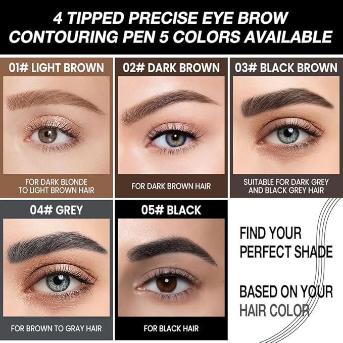 Kaely Microblading Eyebrow Pen with Brush, Magical Precise Waterproof Brow Pen, 4 Tip Eyebrow Contouring Eye Brow Pencils for Women, Creates Natural Brows, Sponge Head 04 Grey