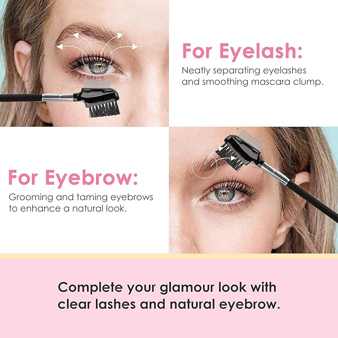 Beauty7 Eyelash Brush Eyebrow Brush Spoolie Brush Eyelash Resuable Dual Comb Stainless Steel Teeth Mascara Applicator Makeup Tool Eyebrow Eyelash
