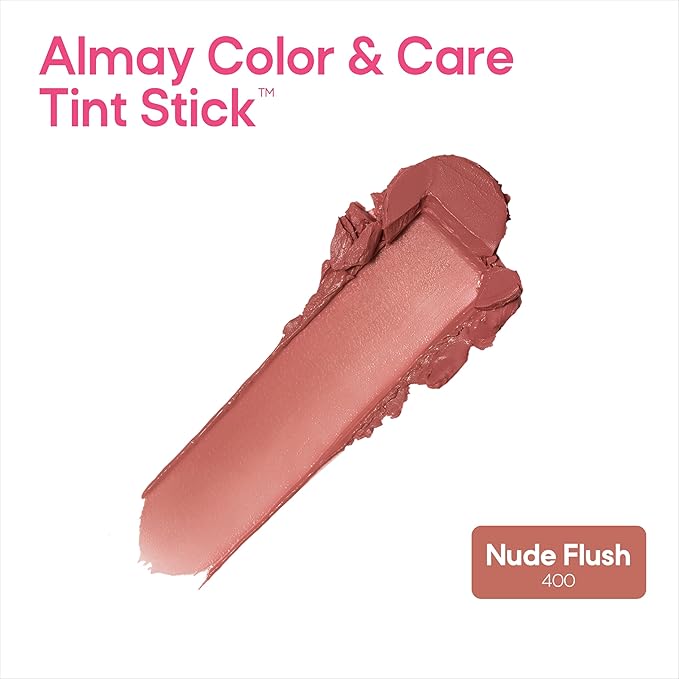 Almay Lip and Cheek Tint, Color & Care Tint Stick, Multi-Use Moisturizing Blush and Lip Color, Dewy Finish, Stocking Stuffer, 400 Nude Flush, 0.25 oz