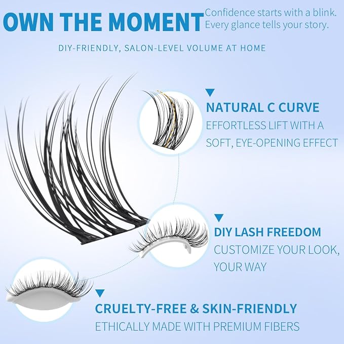 Wispy Lash Clusters 10-16mm Natural Lash Clusters Soft Cluster Eyelash Extensions DIY Individual Lashes Clusters C Curly Eyelash Clusters 144pcs Fairy Cluster Lashes