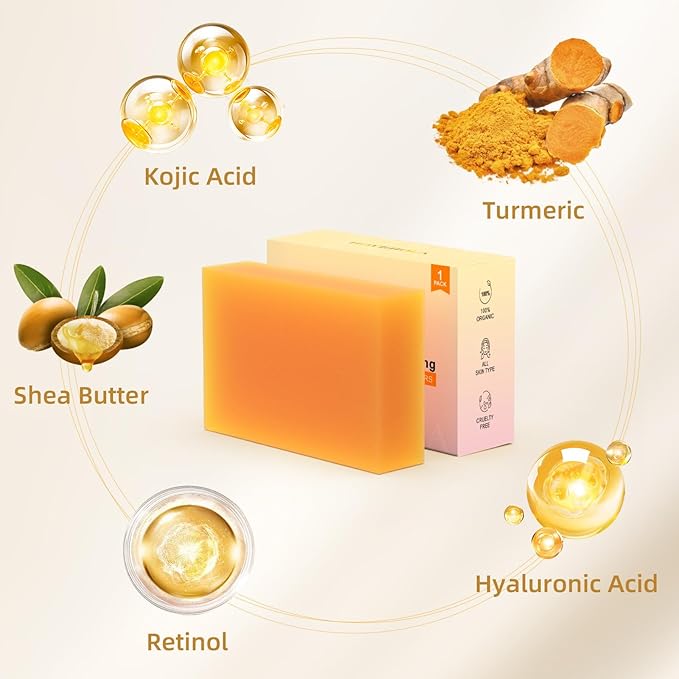 Kojic Acid Turmeric Soap Bar - Dark Spot Remover for Face Body, Even Skin Tone Moisturizing & Nourishing Natural Ingredients