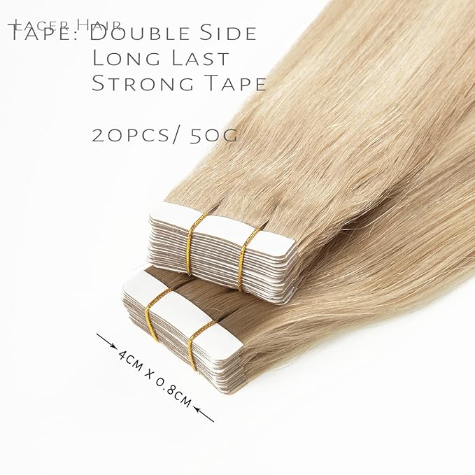 Lacer Hair Tape in Hair Extensions Remy Human Hair 20 Pieces 50 Grams Balayage Light Ash Blonde to Platinum Blonde B#13/60 Tape on Human Hair Extensions 16 Inch