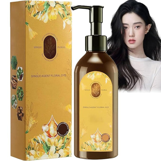 Nourishing Plant-Based Hair Color,Single Agent Floral Dye,Long Lasting Natural HairDye Shampoo,Plant Single Dose Floral Fragrance Dye,Plant Based HairDye for Gray Hair Coverage Women (Natural Black)