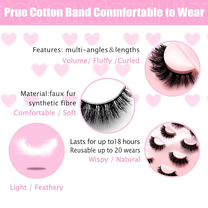 8Pairs Wispy Mink Lashes Fluffy Eyelashes Natural Look 5D Volume Fake Eyelashes 2Pack 3D623-4