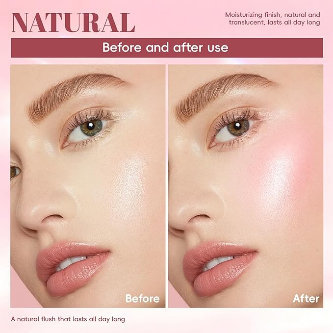 Gloss Glow Blush Palette for Cheeks and Lips, Natural Shimmer Dewy Glow Face Highlighter Nude Cream Blush Gloss Skin, Lightweight Blendable Multiuse Face Lip Makeup Palette 02Pink