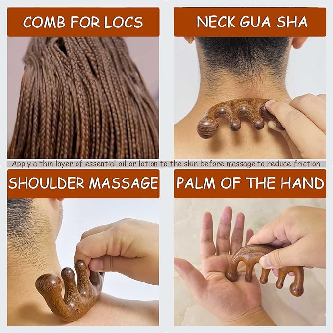 Wooden Comb, Wooden Scalp Massager, Massage Comb for Scalp Gua sha, Head Massager - Sandalwood