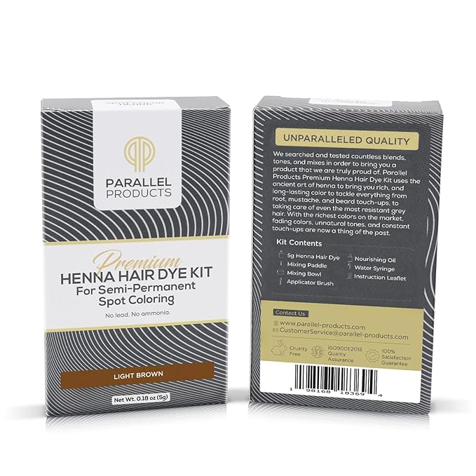 Parallel Products Spot Color Henna Kit - Henna Hair Dye - 5 Grams - Tint for Professional Spot Coloring - with Nourishing Oil, Mixing Dish and Application Brush - Root Touch Up (Light Brown)