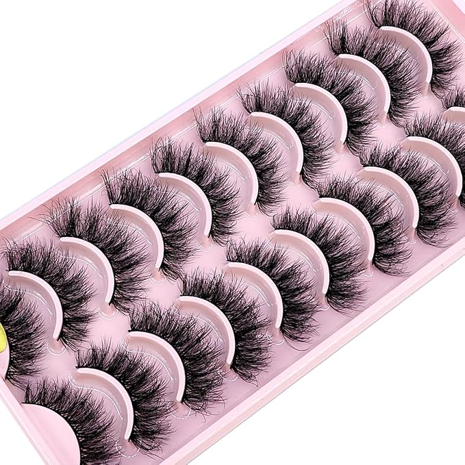 HBZGTLAD New 10 Pairs 3D Mink Lashes False Eyelashes Handmade Wispy Fluffy Long Lashes Natural Eye Makeup Tools Eye Lashes(FA-03)