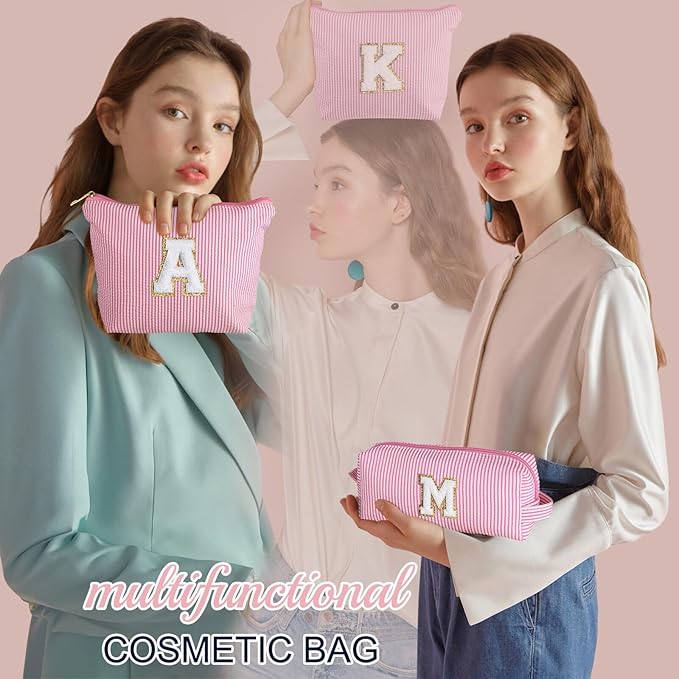 YOOLIFE Mothers Day Gifts for Women Girls- Pink Preppy Makeup Bag Best Friend Birthday Gifts Graduation Teacher Gifts Wedding Gifts Bridesmaid Gifts Daughter Teacher Wife Gifts Teen Girl Gifts M