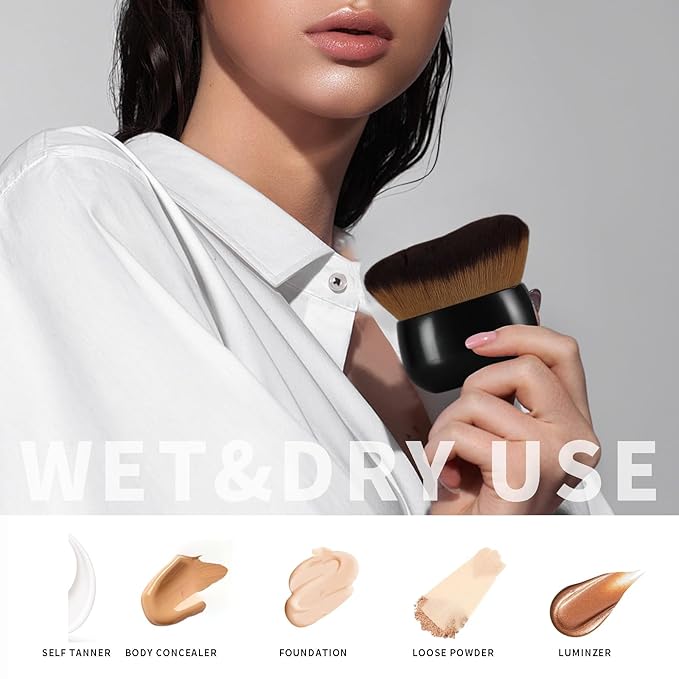 Extra Large Body Makeup Brush Kabuki Brush for Foundation & Bronzer, 75 mm Wide-headed Kabuki Brush Provides More Even&Pretty Application, Sunscreen Face&Back Makeup Brush, Wet & Dry Use (Black)
