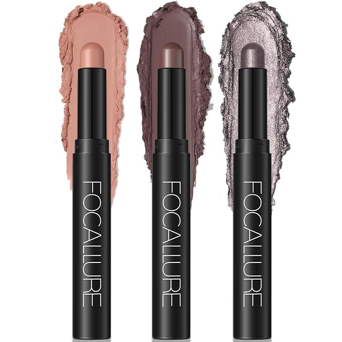 FOCALLURE 3PCS Cream Eyeshadow Stick Sets,Matte and Shimmer Eye Brightener, High Pigmented Crease-proof Pencil,Long Lasting Eye Shadow Highlighter Makeup,Numb
