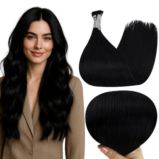 Full Shine I Tip Hair Extensions Human Hair Color 1 Jet Black 18 Inch Itip Human Hair Extensions Cold Fusion 40 Grams Natural Straight Real Remy Hair for Women add Volume