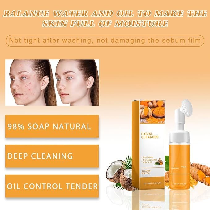 Turmeric Wash and Care Three Piece Set, Turmeric Trio: Facial Wash, Cleansing Mousse & Soap for Skin Care, Turmeric Cleansing Exfoliating Pads, TurmericFace Wash for Face & Body (1Set)